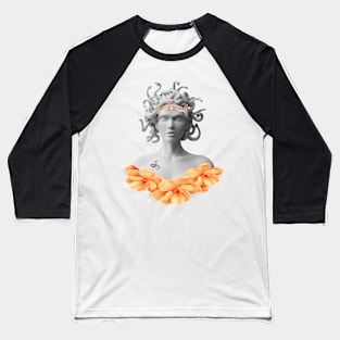 Medusa Gorgon Greek Mythology Orange Floral Baseball T-Shirt